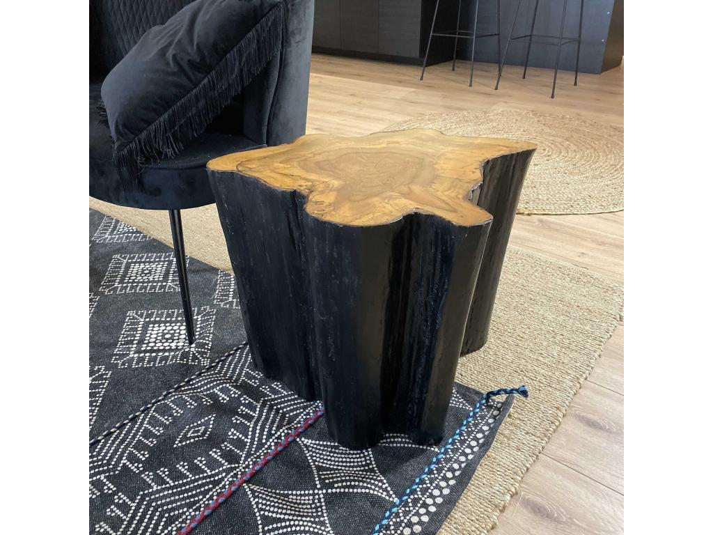Bohometop - Side Table in Burnt Wood with Natural Finish O40xht47 Bohometop 31933XDMZ