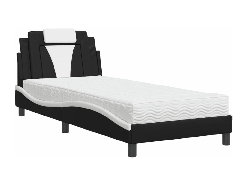 Bed with black and white mattress 80x200 cm faux leather 74975VQWZ