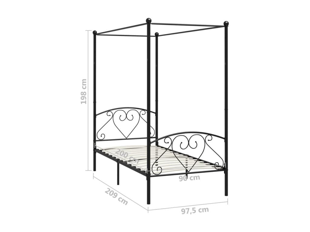 Black Metal Canopy Bed Frame 90x200 cm 28550PCFU
