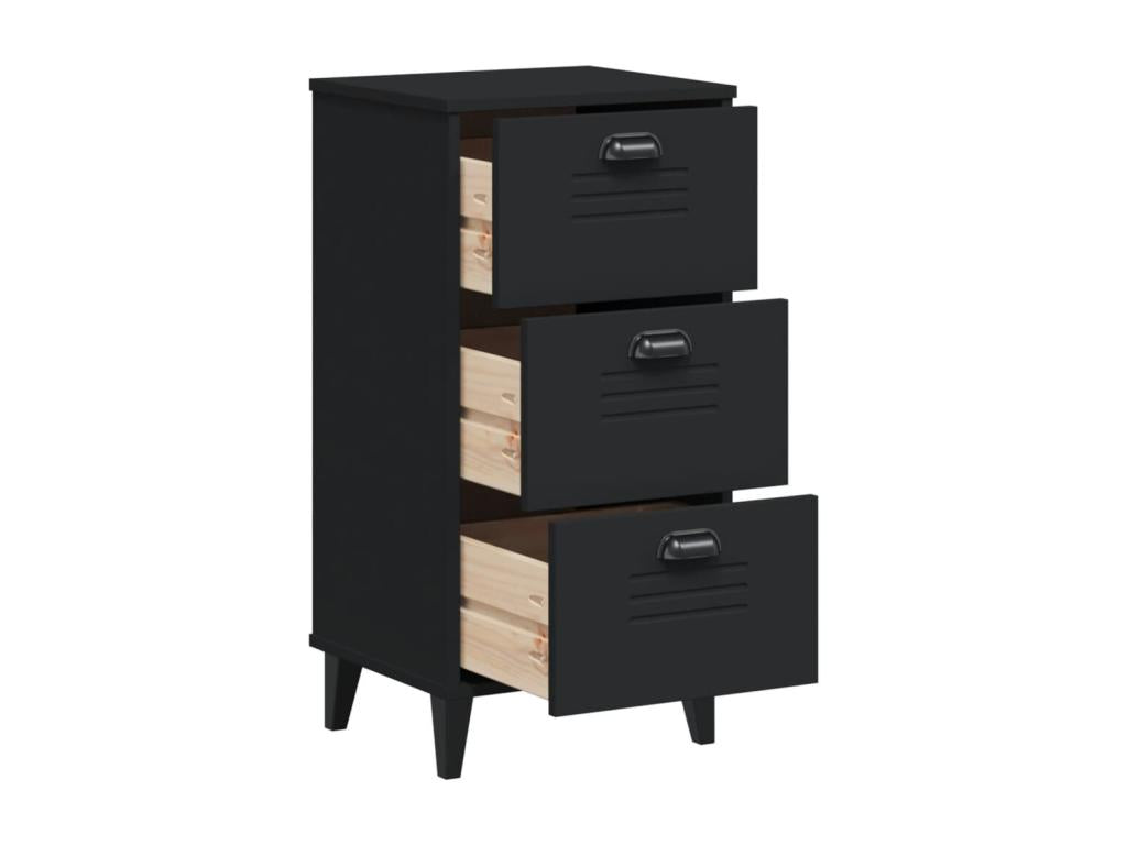 Bohometop bedside table, black, solid pine wood, 35506HUFV