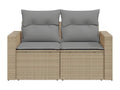 Garden sofa with cushions, 2-seater, beige woven resin, 57830KNEY