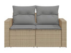 Garden sofa with cushions, 2-seater, beige woven resin, 57830KNEY