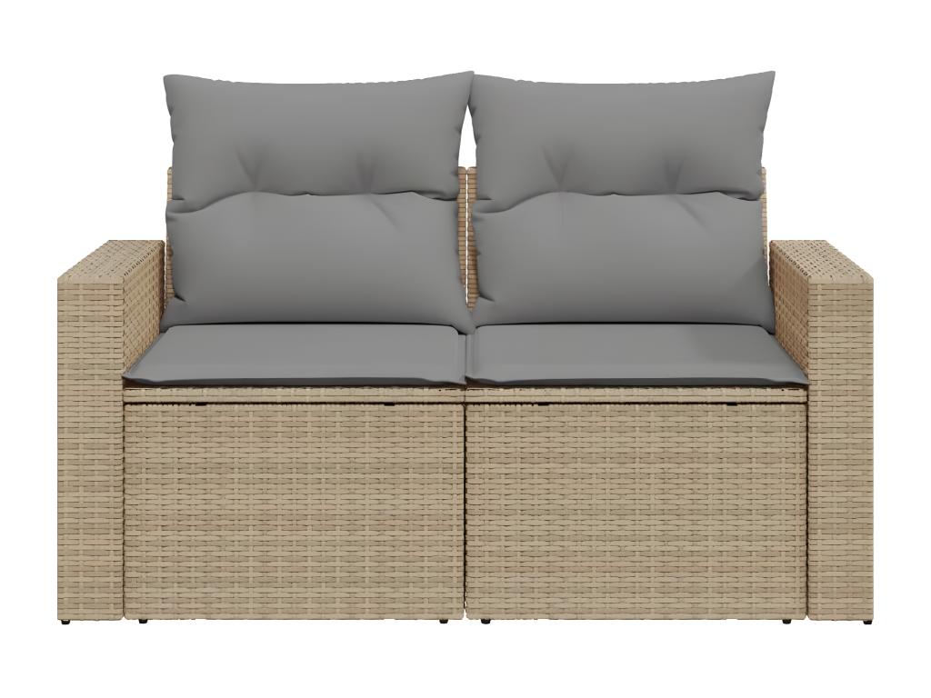 Garden sofa with cushions, 2-seater, beige woven resin, 57830KNEY