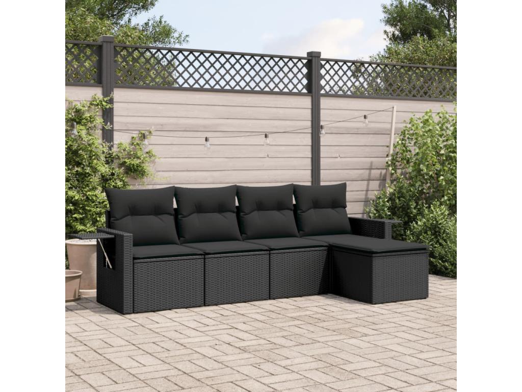 5-piece garden furniture set with cushions, black resin wicker, 88536DKIZ