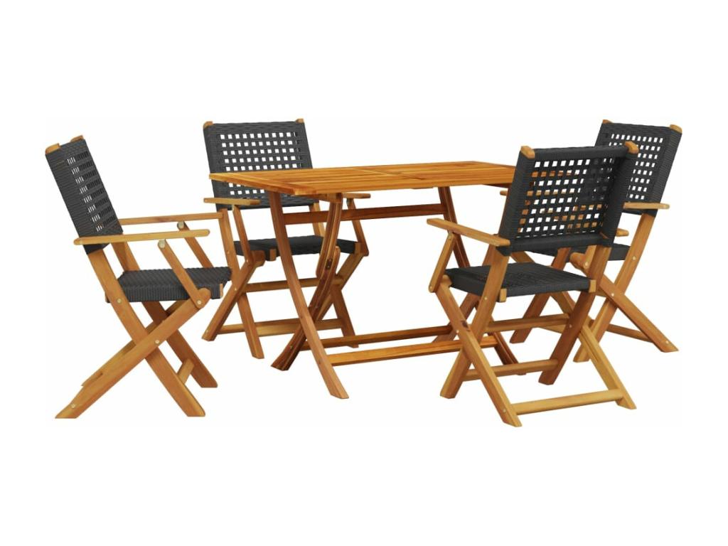 5-piece garden dining set in woven resin and solid wood 47829XTXM