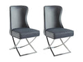 Set of 2 velvet and chrome stainless steel chairs - Grey - Nidchicshop 79533FQKB