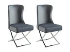 Set of 2 velvet and chrome stainless steel chairs - Grey - Nidchicshop 79533FQKB