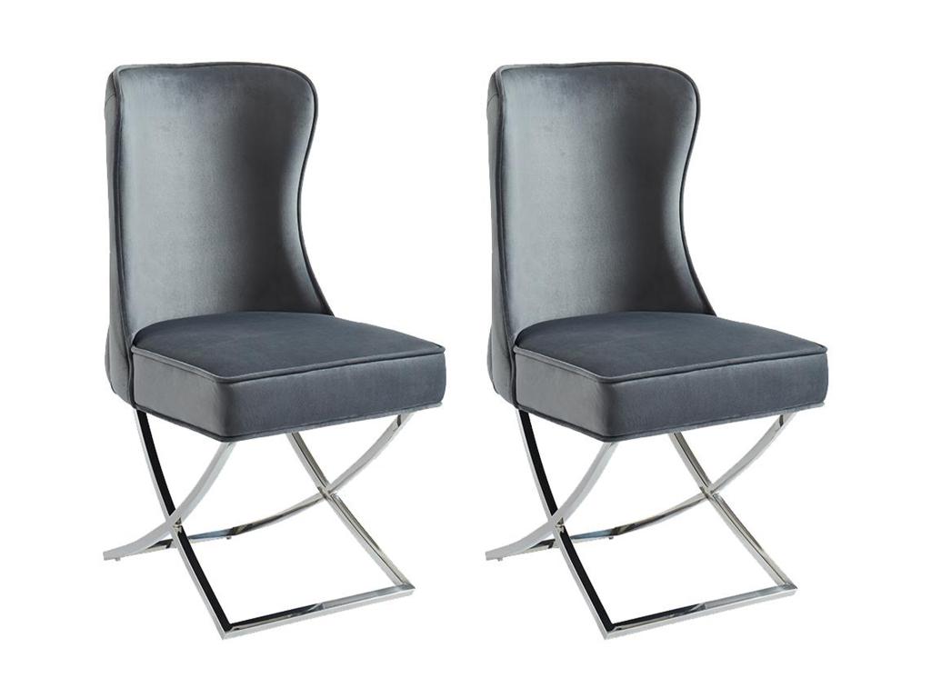Set of 2 velvet and chrome stainless steel chairs - Grey - Nidchicshop 79533FQKB