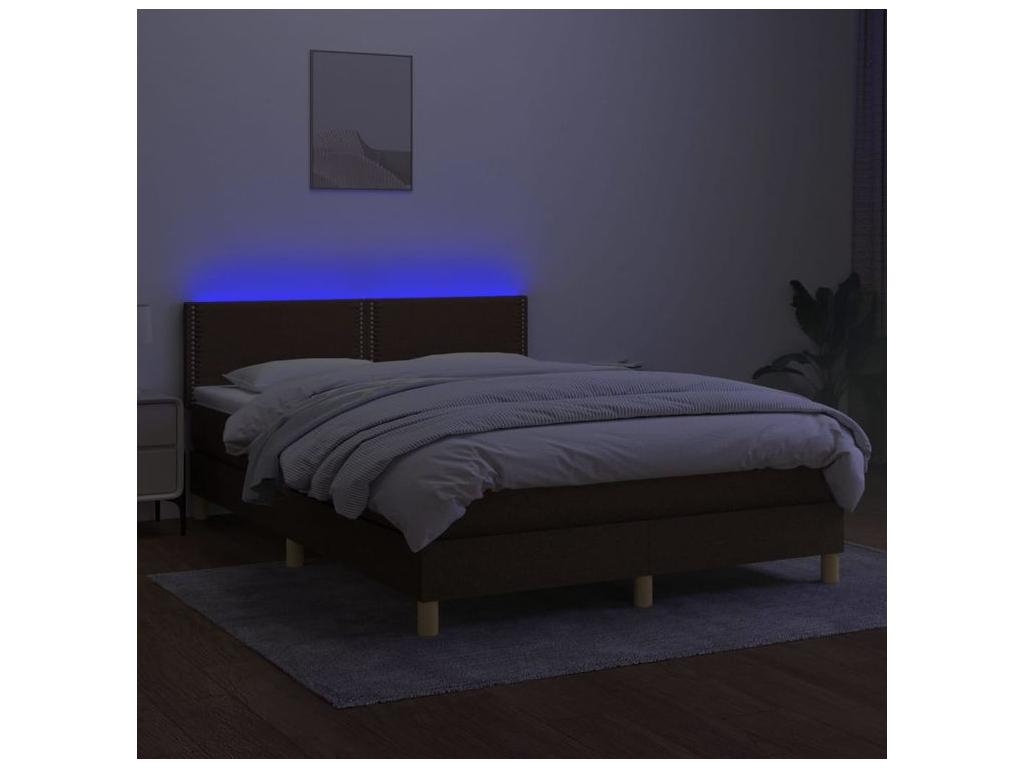 Nidchicshop bed base with mattress and LED lighting, dark brown, 140x190 cm, 61386QLPL