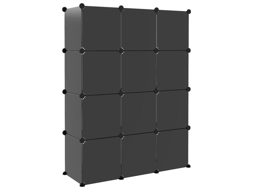 12-piece storage cubes with doors, black, PP, 64065DAVC
