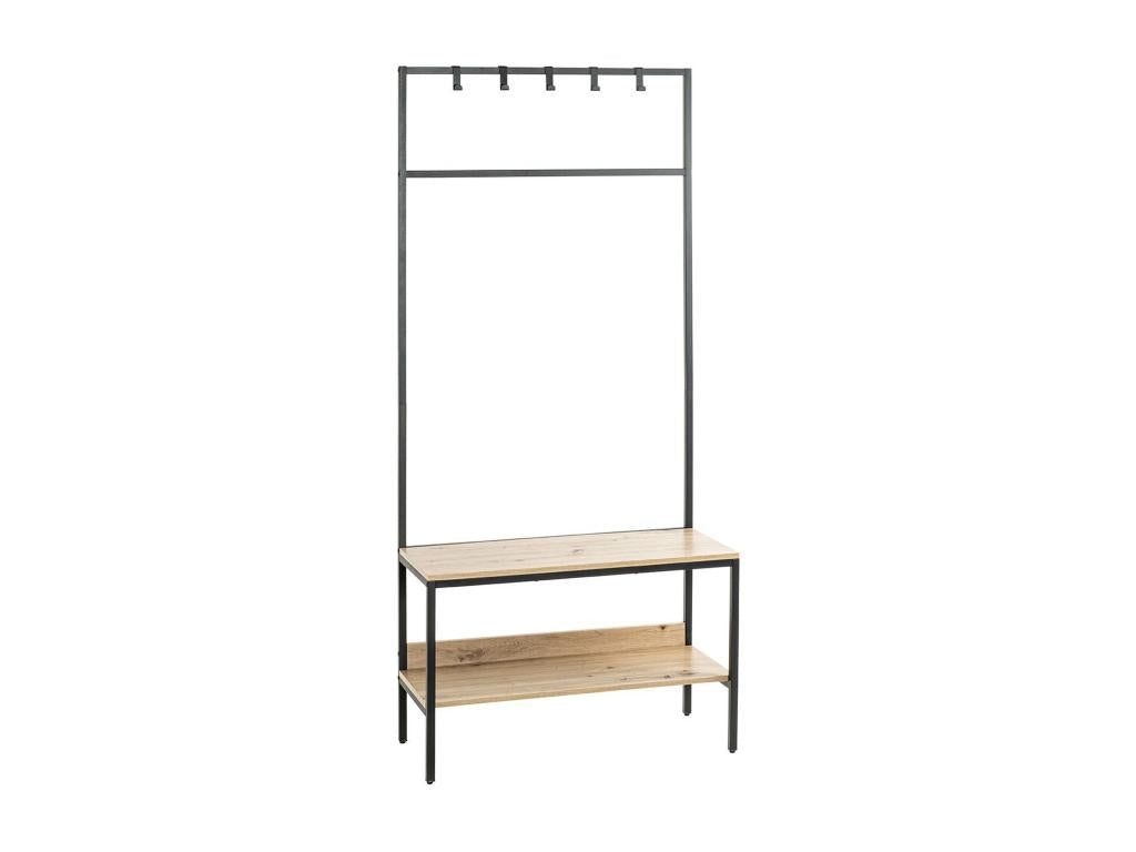 Coat rack in oak-colored wood and black metal - length 80 x depth 35 x height 180 cm 26113PWLK