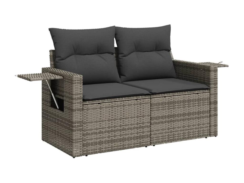 9-piece garden furniture set with grey resin wicker cushions 09933DQLJ
