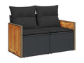 7-piece garden furniture set with cushions, black woven resin 95648VHOF