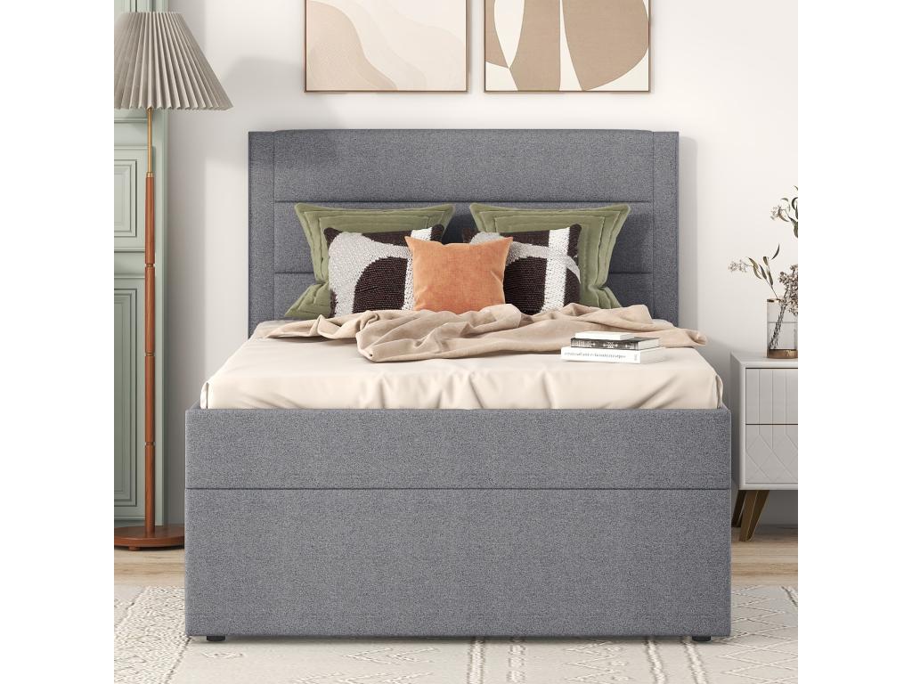 Upholstered Single Bed 200x90 cm with Slatted Base by Homelumiere in Metal Frame - Large Storage Space - Grey