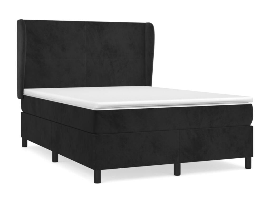 Upholstered bed base with mattress, black, 140x190 cm, velvet, 71815EDPH