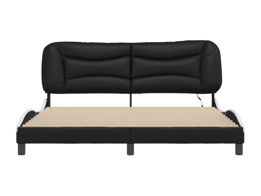 Bed frame with Bohometop LED, black and white, 180x200 cm, faux leather, 84330ZMWT