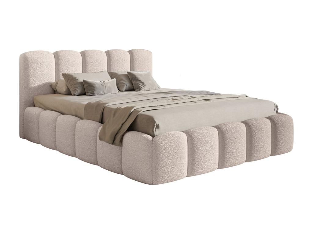 Storage bed with headboard - 160x200 cm - in light beige bouclé fabric - Bohometop 36685NVKB