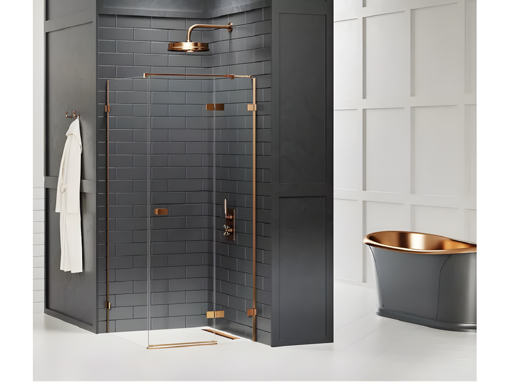 Bohometop 80x100cm Brushed Copper Shower Enclosure, Right-Hand Pivoting, Front Access, 04878LQDP