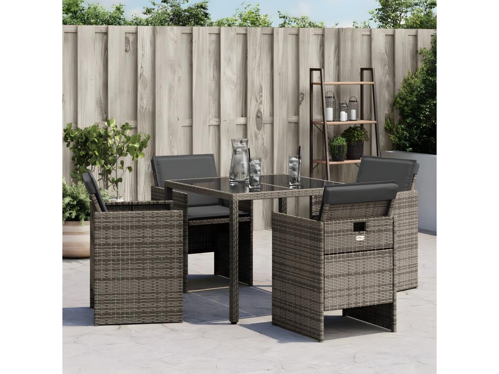 Garden chairs with cushions, set of 4, grey woven resin, 22906TEGY