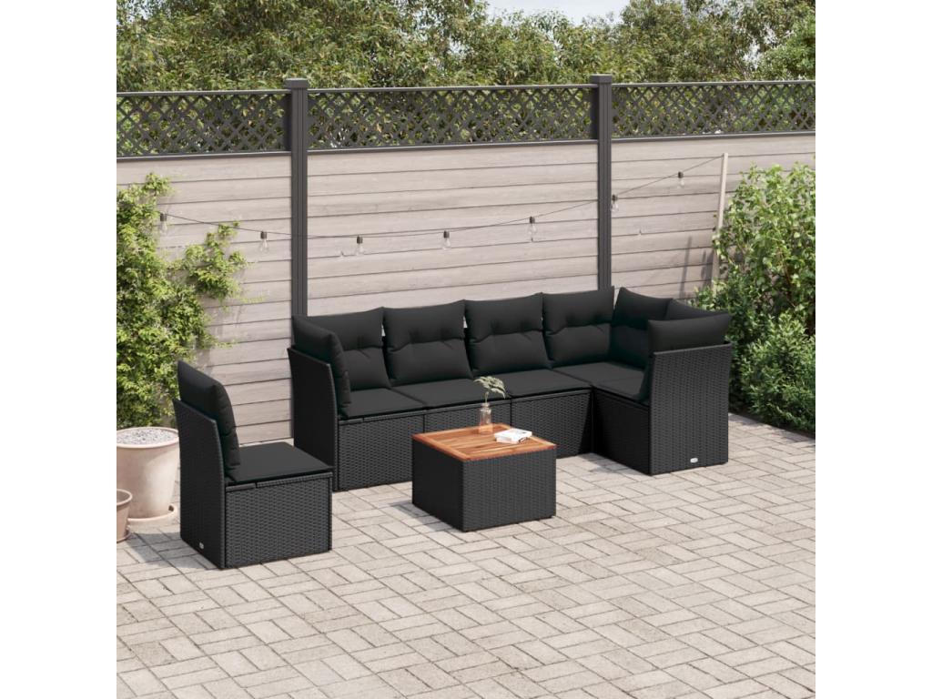 7-piece garden furniture set with cushions, black resin wicker 21504RTMI