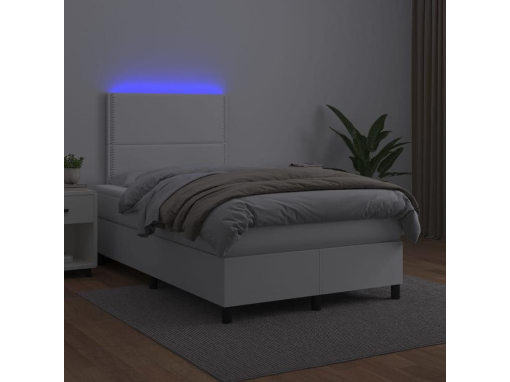 Bed base with LED light, white, 120x190 cm, faux leather