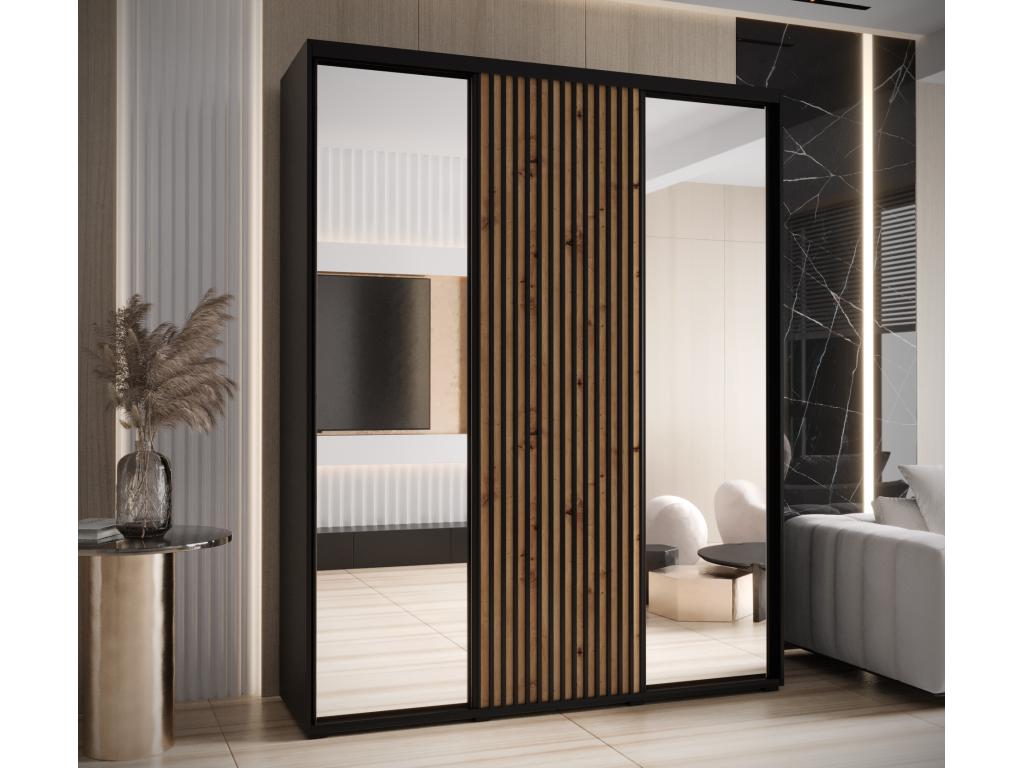 Homelumiere 2 Sliding Door Wardrobe 205.2/200/60 3 Doors Black/Homelumiere