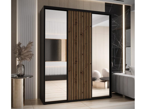 Homelumiere 2 Sliding Door Wardrobe 205.2/200/60 3 Doors Black/Homelumiere
