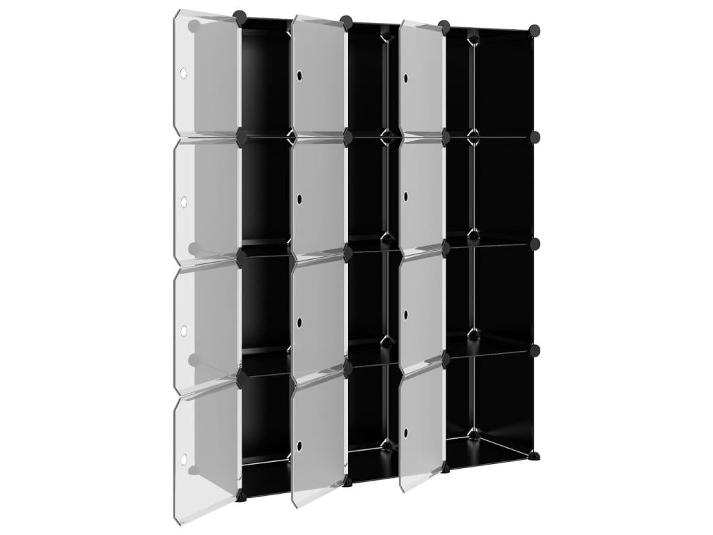 12-piece storage cubes with doors, black, PP, 64065DAVC