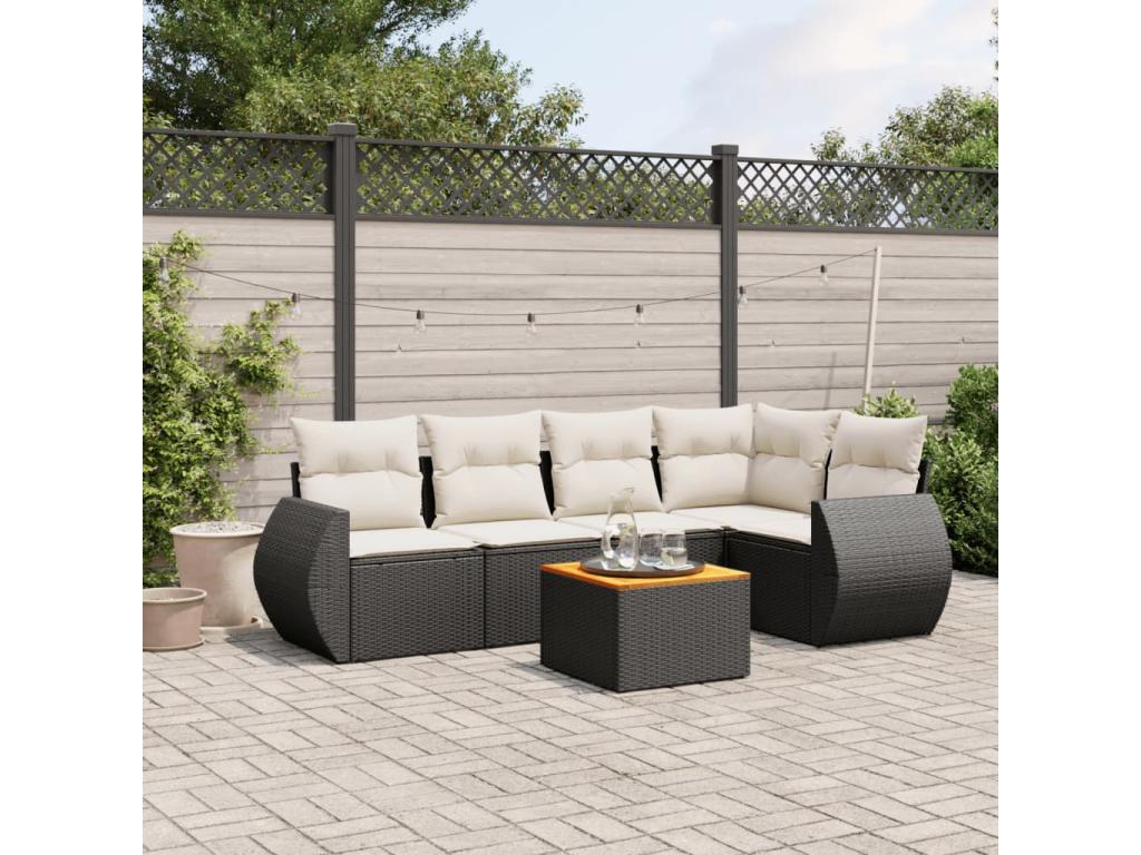 6-piece garden furniture set with cushions, black resin wicker, 37775NMTG