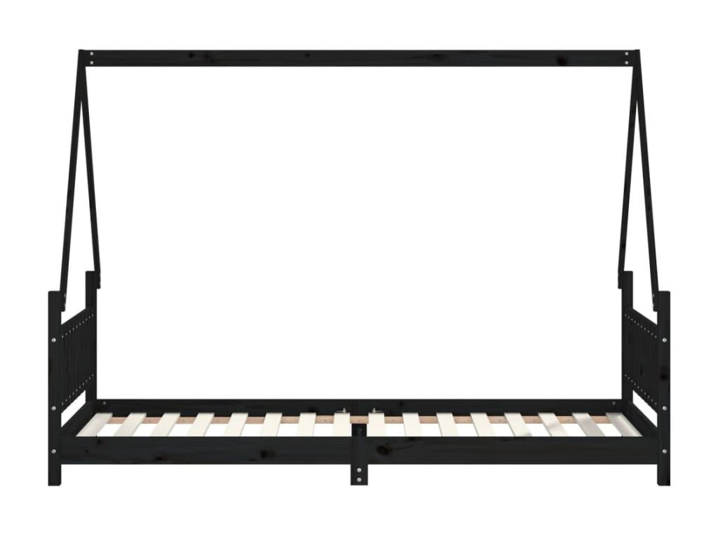 Black children's bed frame 80x200 solid pine wood 26379FPRV