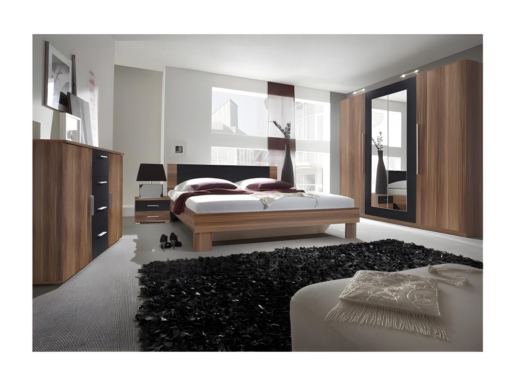 Adult bed 160x200 Nidchicshop collection - Nidchicshops bedside tables - Red Walnut and black color 74950GRGU