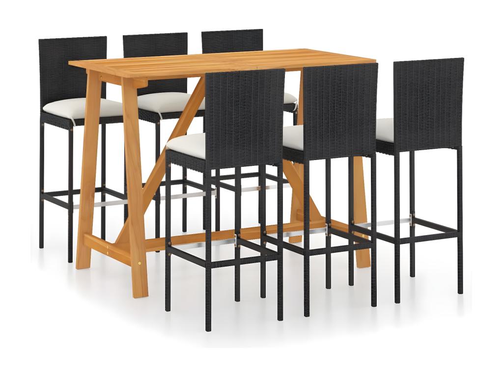 Garden bar set with cushions, 7 pieces, Black 23722HYQM