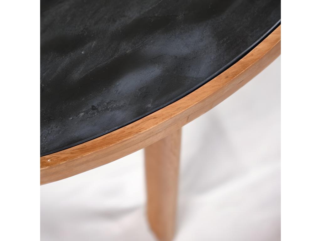 Round coffee table 90 cm in mango wood and black marble - Bohometop 92222MWQL