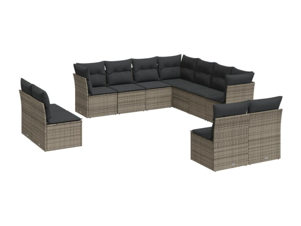 11-piece garden furniture set with grey resin wicker cushions 06090KBWZ