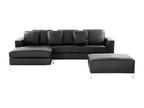 Left-hand corner sofa in genuine black leather and ottoman with removable covers, Nidchicshop 13421IZCS
