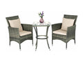 Garden Furniture Set: 1 Table and 2 Chairs, Wicker Mesh, Metal Frame, with 2 Cushions and 2 Pillows, Grey 89013VQKI
