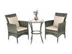 Garden Furniture Set: 1 Table and 2 Chairs, Wicker Mesh, Metal Frame, with 2 Cushions and 2 Pillows, Grey 89013VQKI