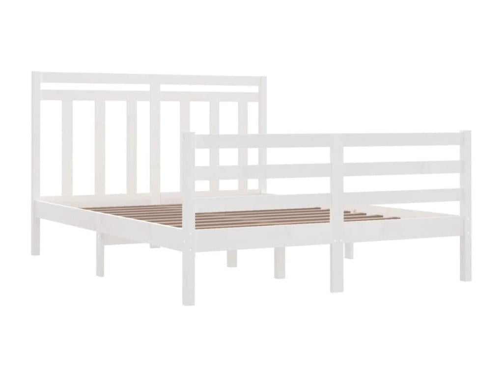 White bed frame without mattress, 140x190 cm, solid wood, 74472SKRO