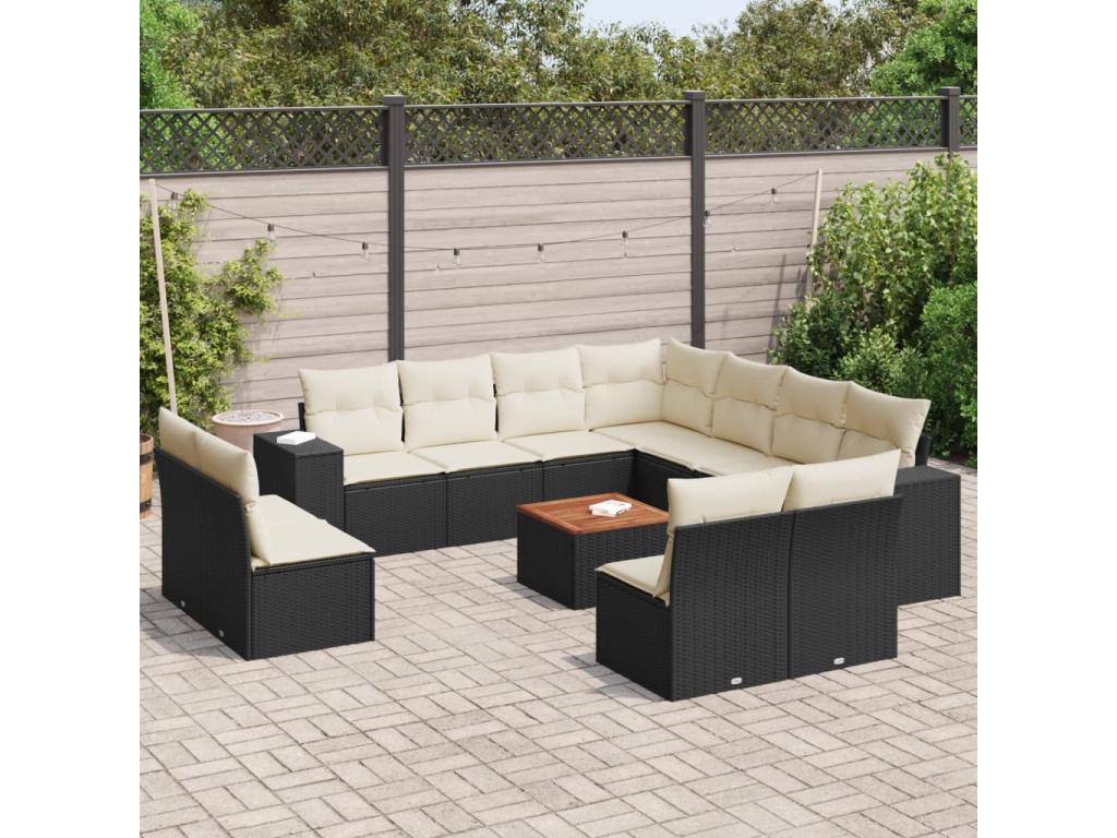 12-piece garden furniture set with cushions, black resin wicker 03308SMIW