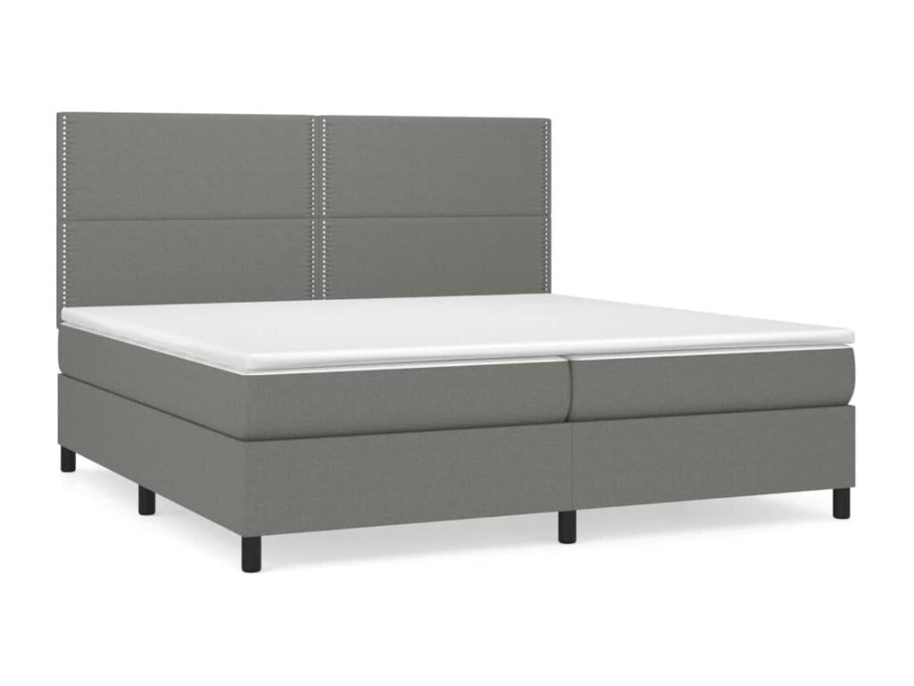 Upholstered bed base with mattress, dark grey, 200x200cm, fabric