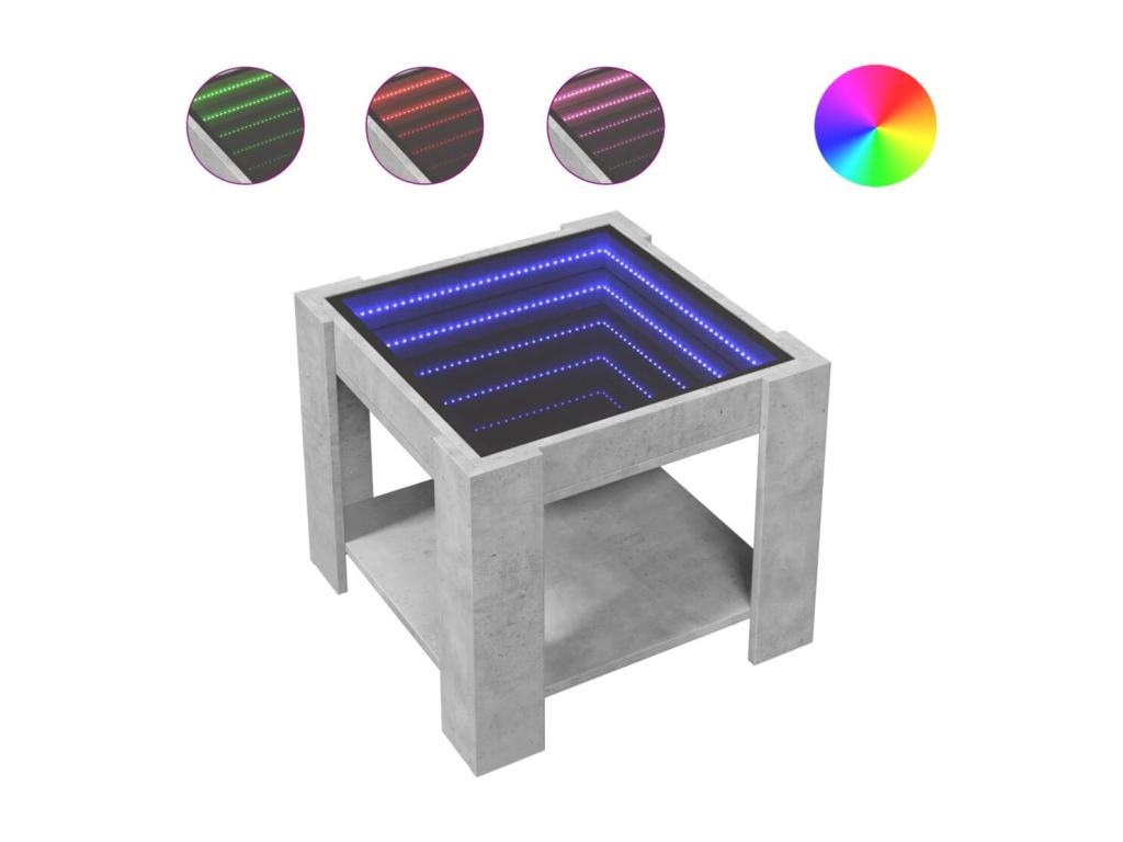 Coffee table with LED, concrete grey, 53x53x45 cm, engineered wood, 62039PMEC