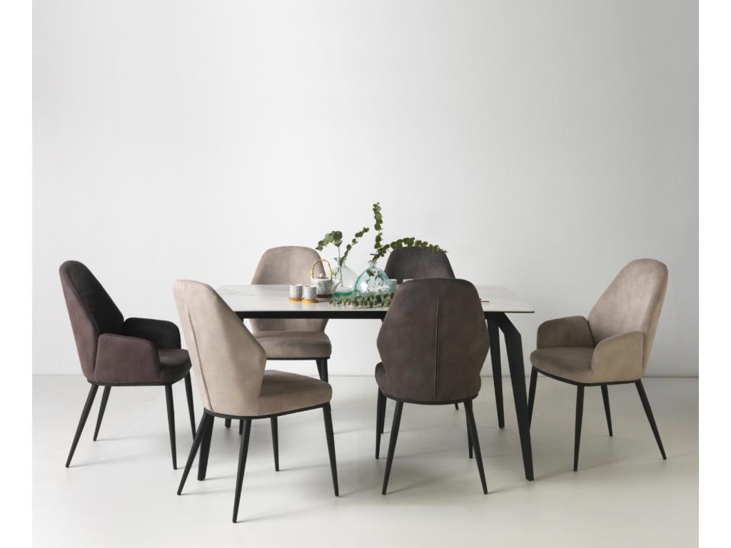 Set of 2 light grey upholstered armchairs with black metal legs 04228RKQH