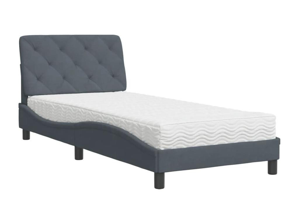 Bed with dark grey mattress 90x190 cm velvet 43802UMIE
