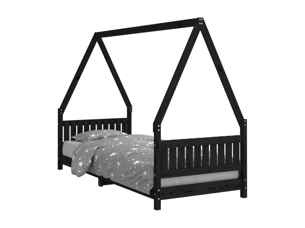 Black children's bed frame 80x200 solid pine wood 26379FPRV