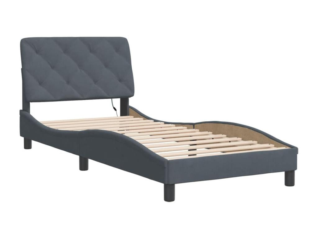 Bed frame with LED lighting, mattress not included, dark grey, 90x190 cm, velvet, 32592TSGC