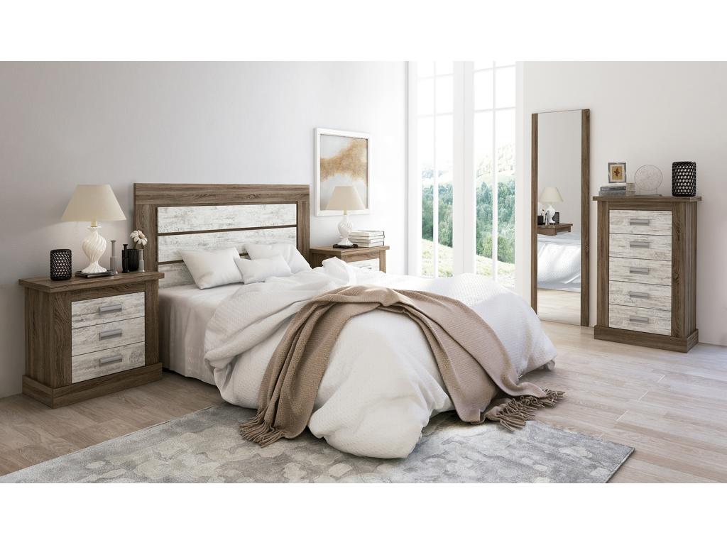 Headboard with legs in aged white truffle oak finish - Length 157 x Depth 3.2 x Height 117.7 cm 31810FZHS