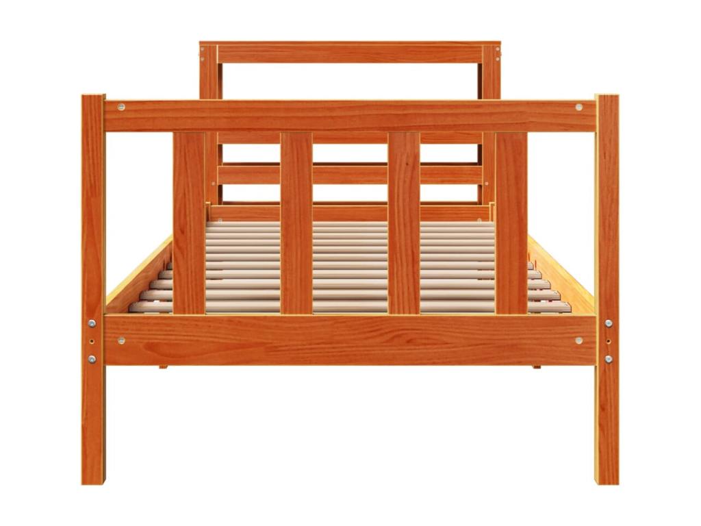 Bed frame with brown wax headboard, 90x190 cm, pine wood, 08794VPOD
