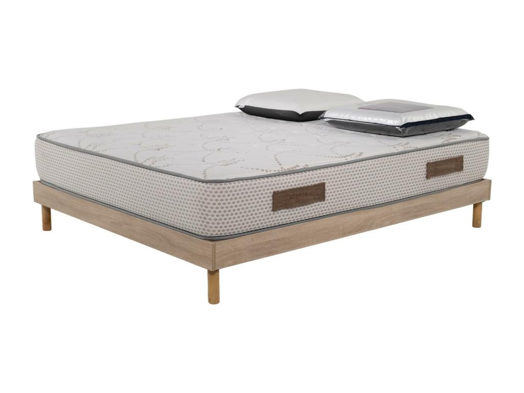 Bohometop White Memory Foam Mattress Set - 140x190cm and 2 Bohometop Pillows - Bohometop Oak Bed Base 05022FFOB