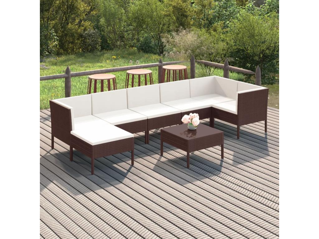 8-piece garden furniture set with cushions, brown wicker resin 71406QCQQ