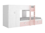 Children's bunk bed with wardrobe and 2 drawers, white and pink - Length 271 x Depth 111 x Height 150 cm 08920BUVZ